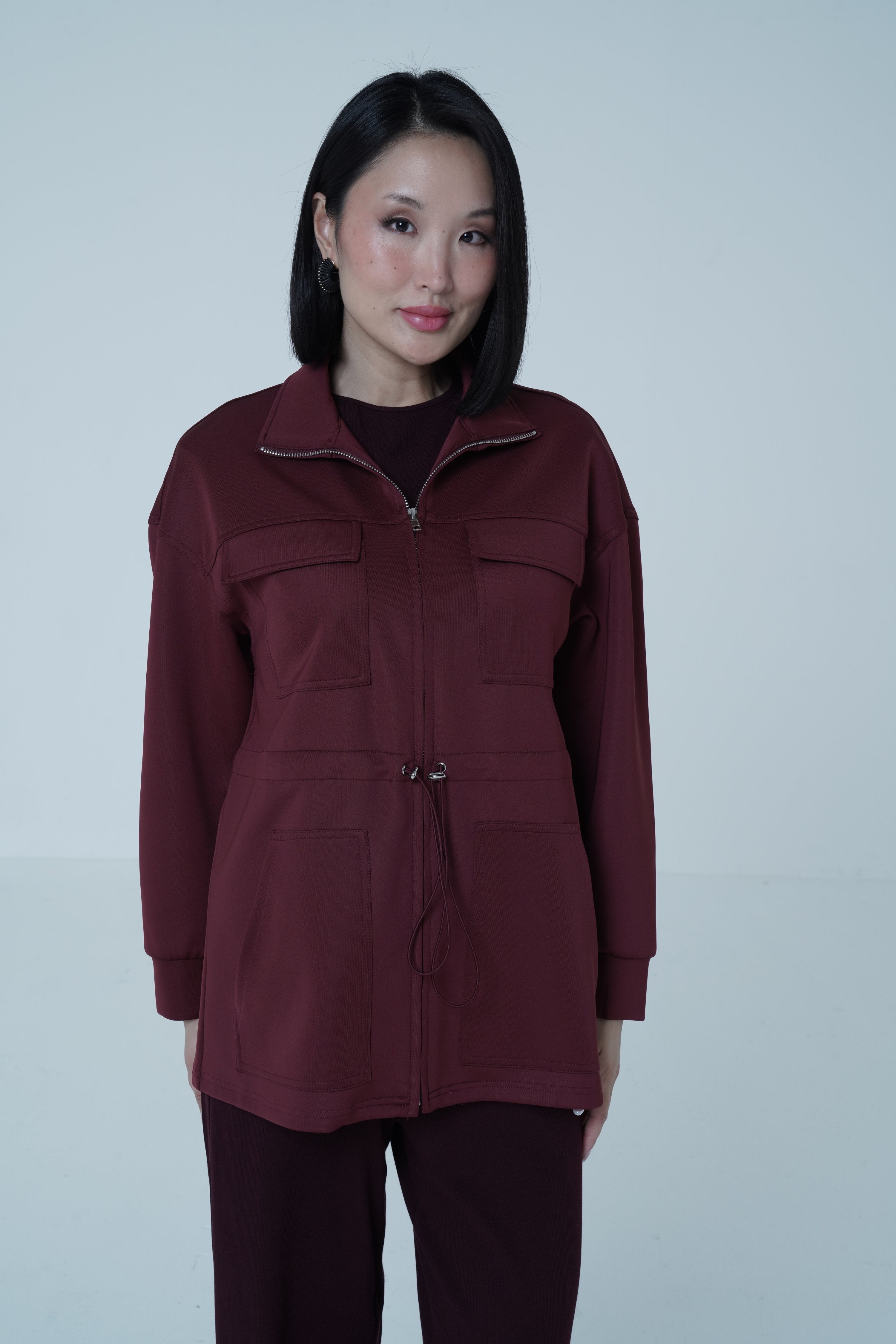 Burgundy Zip Front Jacket