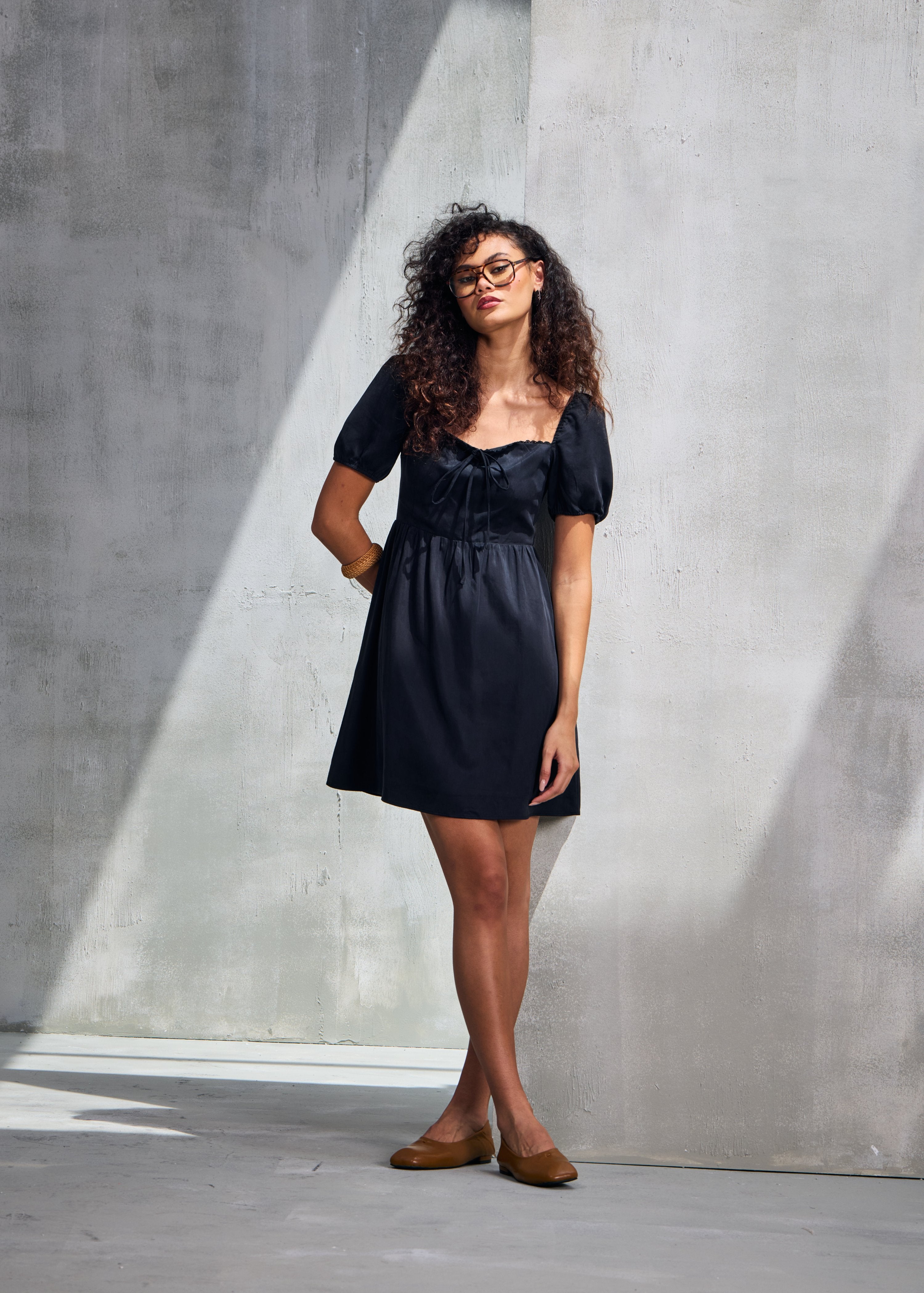 Dana Dress - Black Puff Sleeve Short Dress